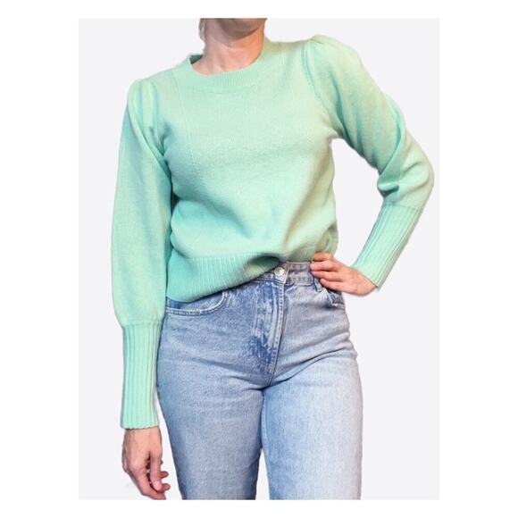 Hill House Sylvie Cropped Knit Merino Wool Sweater Puff Sleeve Mint Green XS - Picture 1 of 7